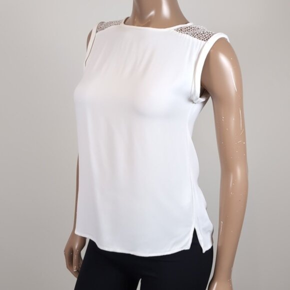 Zara Rolled Cap Sleeve Top Netted Mesh Shoulder Boxy Fit Summer Crew Neck - Picture 4 of 10